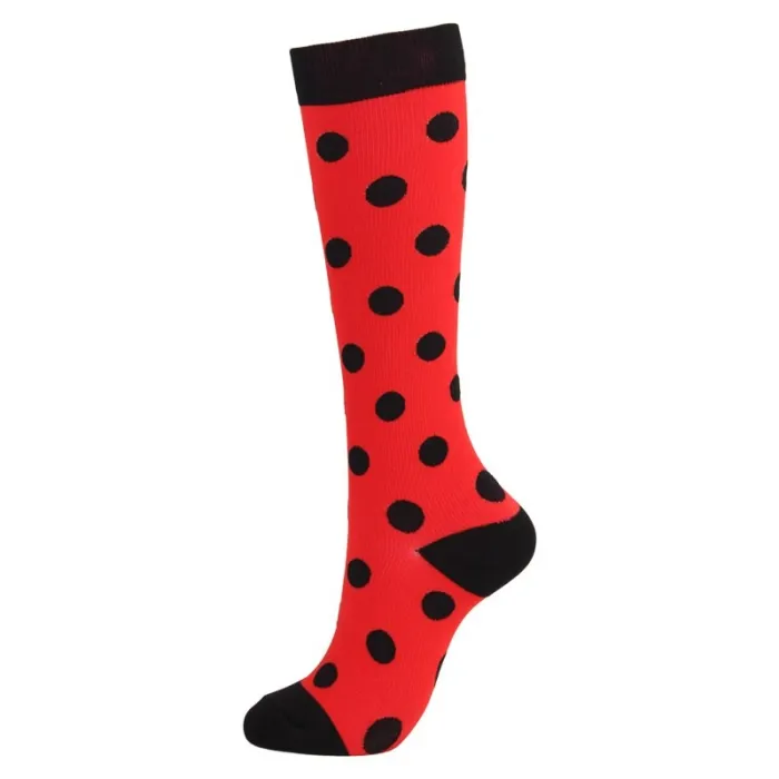Compression Socks Men Women Nylon Yarn Outdoor Sports High Long Tube Stockings Running Socks Happy Dot Marathon Unisex Fun
