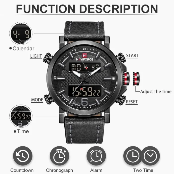 Top Luxury Brand Dress Quartz Mens Watches LED Date Analog Digital Watch Men Fashion Sport Clock