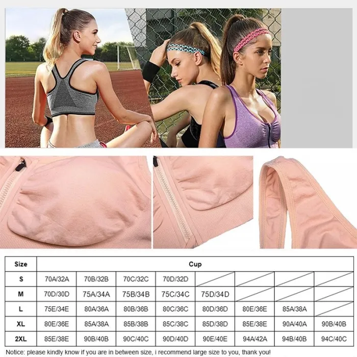 S-XXL Front Zipper Solid Sports Bra for Women Underwear Fitness Shirt Push Up Yoga Crop Top Bras  Athletic Vest Gym Sportswear