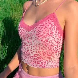 HEYounGIRL Pink Leopard Print Sexy Spaghetti Strap Top Women Summer Y2k Backless Lace Cami Tops Ladies Sweat 90s Crop Tees 2020