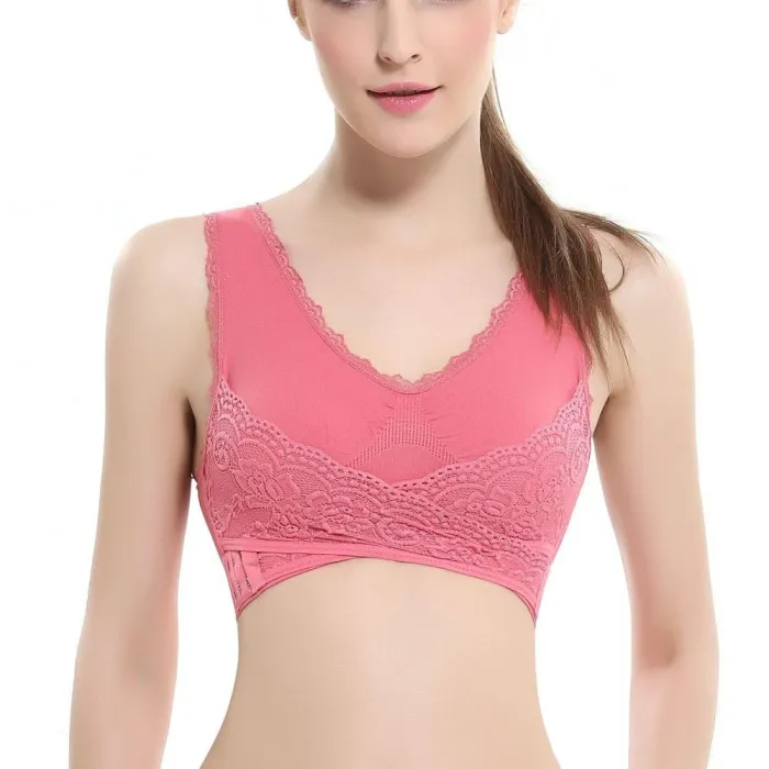 4XL Plus Size Lingerie Lace Solid Color Cross Side Buckle Without Rims Gathered Sports Underwear Sleep Bra New
