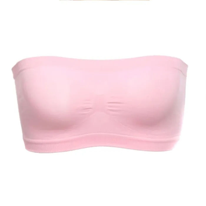 Women Seamless Tube Top Breathable Strapless Bandeau Bra Underwear without Pad ropped Hollow Stretch Layer Solid Strapless Bra
