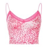 HEYounGIRL Pink Leopard Print Sexy Spaghetti Strap Top Women Summer Y2k Backless Lace Cami Tops Ladies Sweat 90s Crop Tees 2020