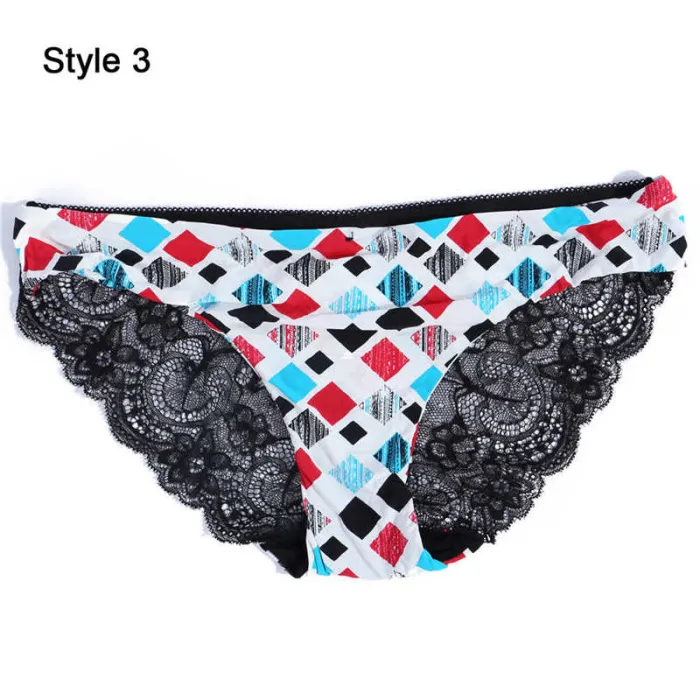 Fashion Women's Sexy Lace Panties Seamless Underwear Briefs Leopard Ice Silk for Girls Bikini Cotton Crotch Transparent Lingerie