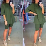Sweetown Casual Workout Women Two Pieces Sets Short Sleeve Sporty Active Wear Fashion Outfit Summer Top And Biker Shorts Set