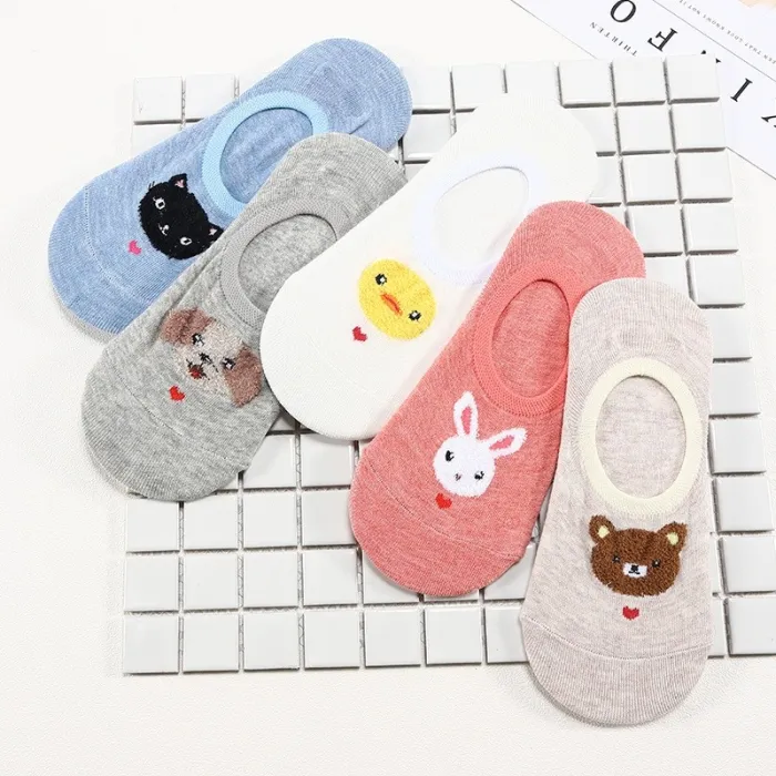 28 Style 10 Piece=5 Pairs/lot Cute Harajuku Animal Socks Women Summer Korean Cat Bear Rabbit Funny Low Cut Ankle Sock Happy Sox
