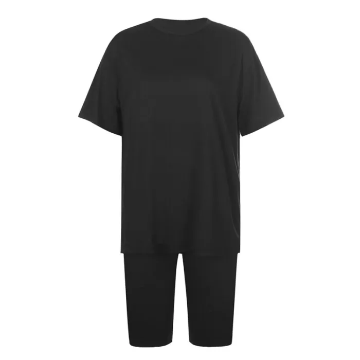 Rapwriter Solid Summer Oversized Tshirt And Shorts Two Piece Set Women Slim Shorts Long Tee Shirt Outfits Femme Biker Track Suit