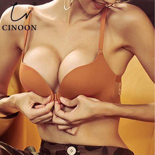 CINOON New Fashion Wireless Front Closure Bras For Women Sexy Lingerie Comfort Push Up Bra Adjusted Seamless Backless Bralette