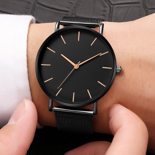 Fashion Casual Watch Womens Metal Hour Quartz Wristwatch Simple Mesh Black Stainless Steel Bracelet saa