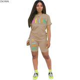 2019 Women new summer letter print short sleeve t-shirt knee length shorts suit two piece set sporting tracksuit outfit GL5249