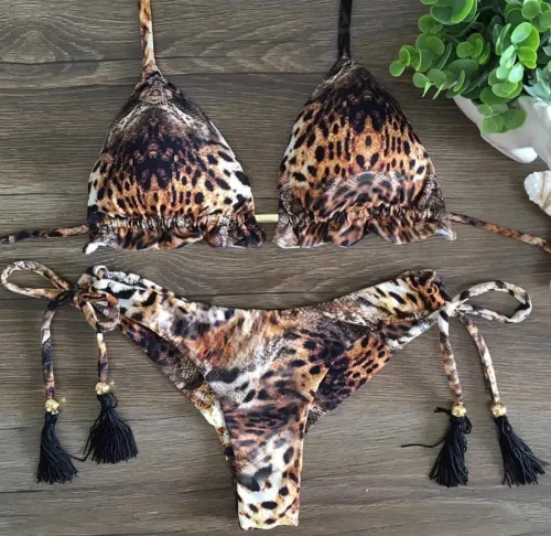 2020 Sexy Bandeau Bikini Print Women's Two-Piece Swimsuit Bikini One Shoulder Swimwear Brazilian Set