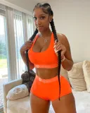 VAZN Camouflage Colorful Printed Sexy Two Piece Set Spaghetti Strap Sleeveless Crop Top And Sheath Short Pants Tracksuit LS6222