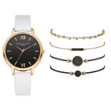 5pcs Set Top Style Fashion Women's Luxury Leather Band Analog Quartz WristWatch Ladies Watch Women Dress  Black Clock