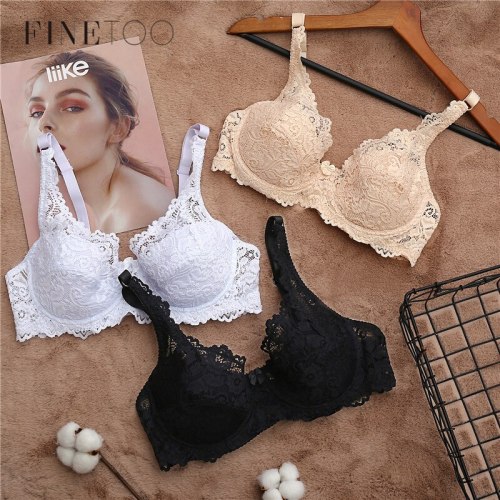 FINETOO Sexy Bra Women Lace Bras B C Cup Floral Brassiere Deep V Underwear Plus Size Bralette Underwire Bra Female Lingerie New