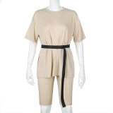 Rapwriter Solid Summer Oversized Tshirt And Shorts Two Piece Set Women Slim Shorts Long Tee Shirt Outfits Femme Biker Track Suit