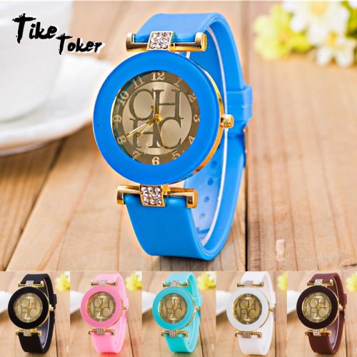 2020 Hot sale Fashion Black Geneva Casual CHHC Quartz Women watches Crystal Silicone Watches  men's Wrist Watch