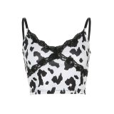 ALLNeon Y2K E-girl Leopard Criss-cross Lace Front Camis Tops Punk Style Fashion Summer Backless Crop Top Streetwear Party Wear