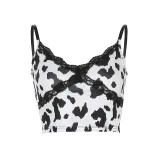 ALLNeon Y2K E-girl Leopard Criss-cross Lace Front Camis Tops Punk Style Fashion Summer Backless Crop Top Streetwear Party Wear