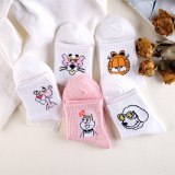 Japanese Kawaii Women Animals Cartoon Tube Socks Cute Egg Rabbit Panther Cotton Long Socks Female and Ladies Pink Milk White Sox