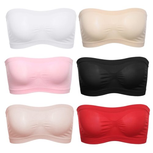 Women Seamless Tube Top Breathable Strapless Bandeau Bra Underwear without Pad ropped Hollow Stretch Layer Solid Strapless Bra