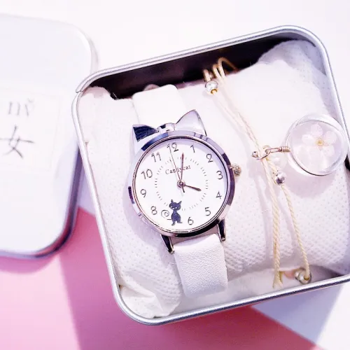 Kids Watches Students Children Pink Watch Girls sale Leather Child Hours Black Cat Quartz Wristwatch Girl Gift Clocks