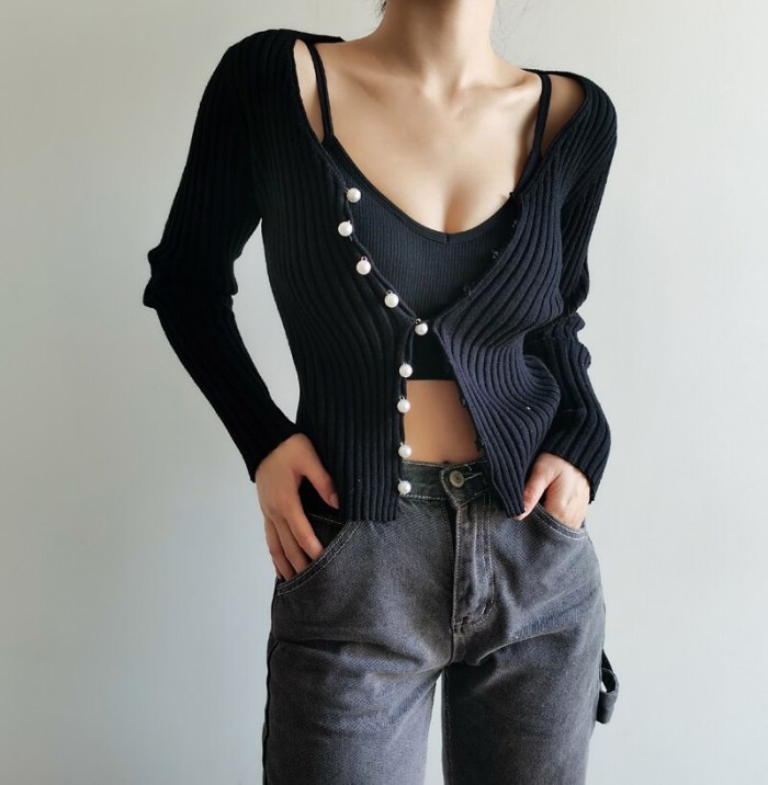 Women V Neck Rib Seamless Bra with Cross Back Crop Top
