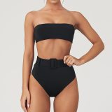 High Waist Bikini 2020 Sexy Black Swimwear Women Swimsuit High Leg Bandeau Bikinis Set Swimming for Bathing Suit Woman Swimsuits
