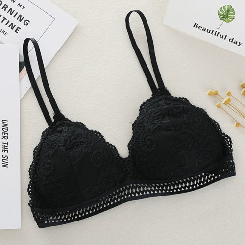 Thin French Style Bralette Lace Wireless Triangle Cup Women Lingerie Soft Bra Seamless Underwear Deep V Girls