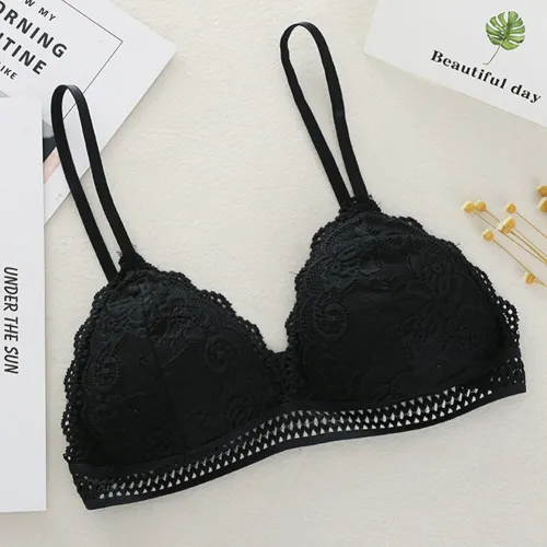 Thin French Style Bralette Lace Wireless Triangle Cup Women Lingerie Soft Bra Seamless Underwear Deep V Girls