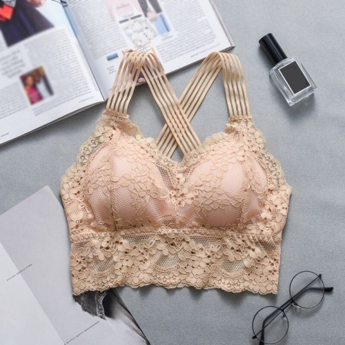 Women Sexy Lingerie Lace Bra Hollow Bralette Backless Crop Top Padded Camis Bra Brassiere Female Intimates Soft Underwear
