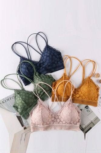 French women's lace sexy lace bra seamless deep V lace thin wireless bra triangle cup underwear sexy female underwear soft bra
