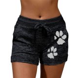 New Summer Fast Drying Drawstring cat paw print shorts Lace Up High Waist Elastic Cotton Short Women Beach Casual Sport Shorts
