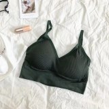 Women V Neck Rib Seamless Bra with Cross Back Crop Top
