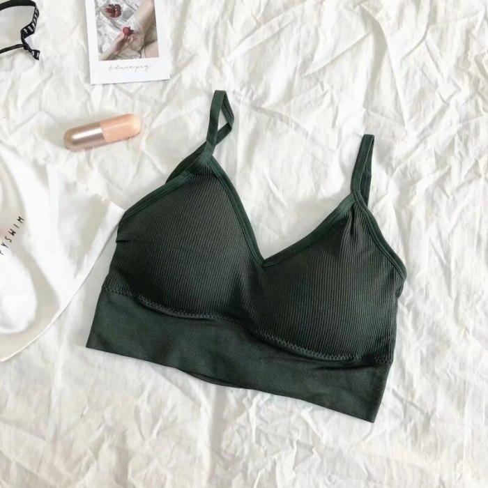 Women V Neck Rib Seamless Bra with Cross Back Crop Top