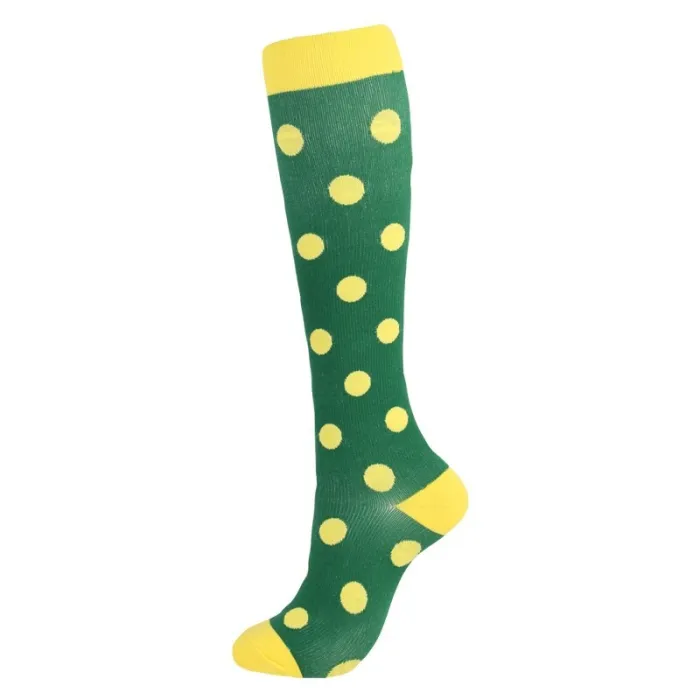 Compression Socks Men Women Nylon Yarn Outdoor Sports High Long Tube Stockings Running Socks Happy Dot Marathon Unisex Fun