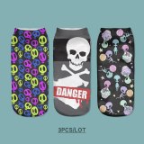 3pcs/Lot Teeth Purple SKULL Print Sock Cute Floral Socks Women Harajuku Art Socks Funny Cotton Kawaii Ankle Happy Socks White