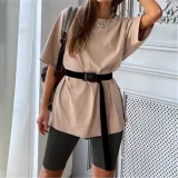 Women fashion casual solid two piece suit including belt New home loose Tops and Shorts suit 2020 Summer Tracksuit Lounge Wear