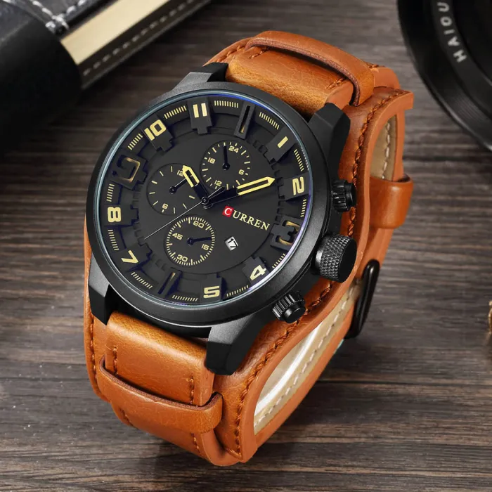 Top  Brand Luxury Mens Watches Male Clocks Date Sport Military Clock Leather Strap Quartz Business Men Watches Gift