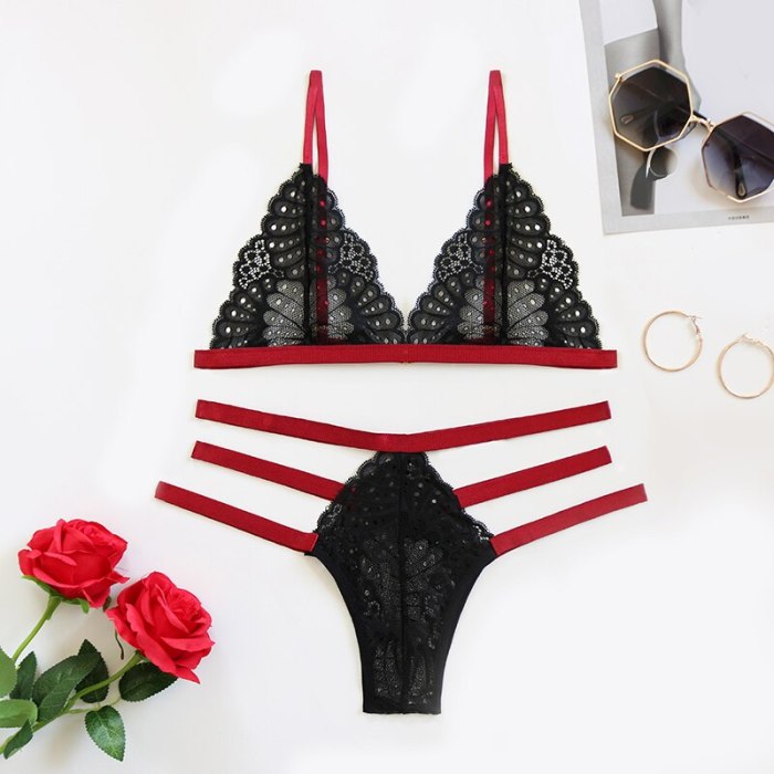 LOPNT New Sexy lingerie Women's lace Seamless bra set transparent bra black red bra and panty set Female Floral see through bra