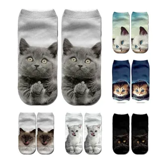 New 3D Print Funny Cute Cartoon Kitten Unisex Short Socks Creative Colorful Multiple Cat Face Happy Low Ankle Socks For Women