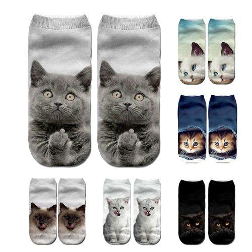 New 3D Print Funny Cute Cartoon Kitten Unisex Short Socks Creative Colorful Multiple Cat Face Happy Low Ankle Socks For Women