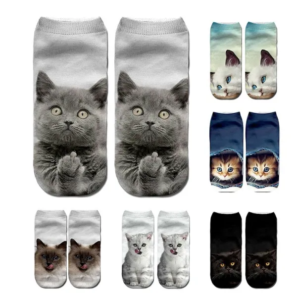 New 3D Print Funny Cute Cartoon Kitten Unisex Short Socks Creative Colorful Multiple Cat Face Happy Low Ankle Socks For Women