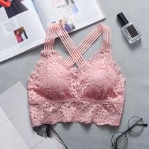 Women Sexy Lingerie Lace Bra Hollow Bralette Backless Crop Top Padded Camis Bra Brassiere Female Intimates Soft Underwear