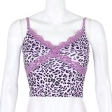 ALLNeon Y2K E-girl Leopard Criss-cross Lace Front Camis Tops Punk Style Fashion Summer Backless Crop Top Streetwear Party Wear