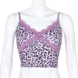 ALLNeon Y2K E-girl Leopard Criss-cross Lace Front Camis Tops Punk Style Fashion Summer Backless Crop Top Streetwear Party Wear