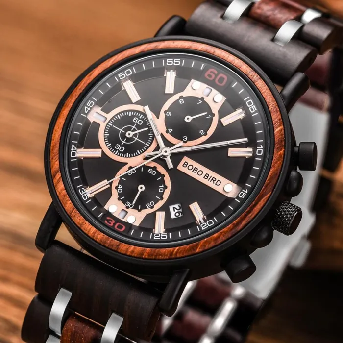 New Wooden Watch Men Top Brand Luxury Chronograph Military Quartz Watches for Man Dropshipping Customized