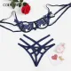 COLROVIE Blue Harness Appliques Underwire Sexy Women Intimates 2019 Black Thongs V-String Transparent Female Underwear Bra Set