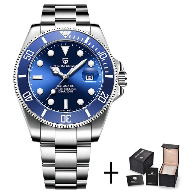 New  DESIGN 100m Waterproof Mechanical Watch NH35A Movement Classic Blue Dial Luxury Men Automatic Watches Stainless Steel