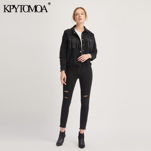 Vintage Stylish Fringe Beaded Oversized Jacket Coat Women 2020 Fashion Long Sleeve Frayed Trim Ladies Outerwear