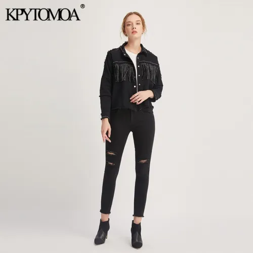 Vintage Stylish Fringe Beaded Oversized Jacket Coat Women 2020 Fashion Long Sleeve Frayed Trim Ladies Outerwear